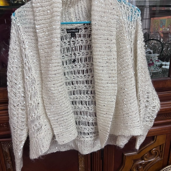 NWOT EXPRESS white sequin cardigan size small - Picture 3 of 5